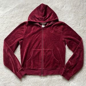 Charlotte Russe | Y2K Burgundy Velour Cropped Zip Up Hoodie | M